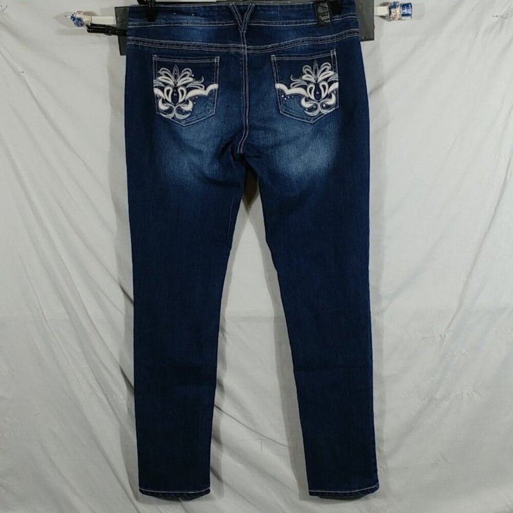 Vanity Women's Blue Embroidery Rhinestone Western Designer Skinny Jeans Size XL